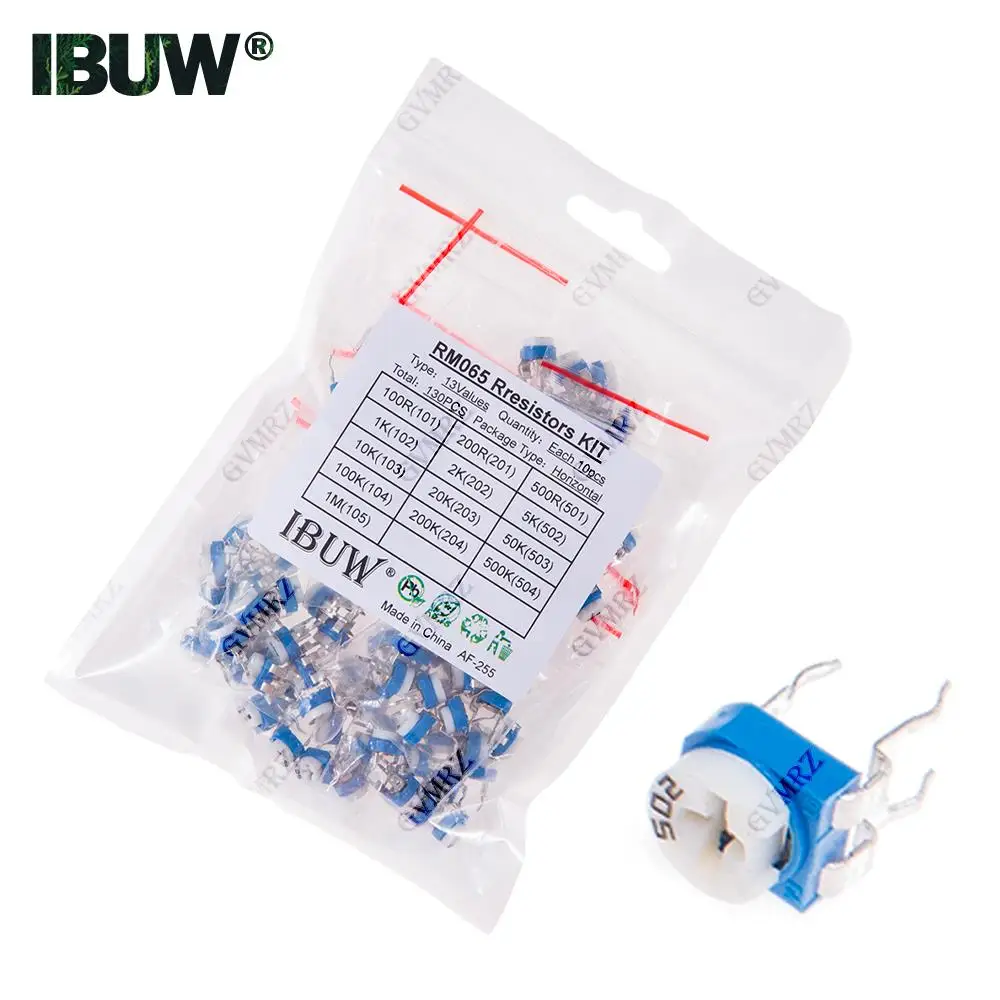 130PCS 13Values RM065 Resistors Kit (100R-1MΩ) Horizontal for DIY Electronic Circuit Project