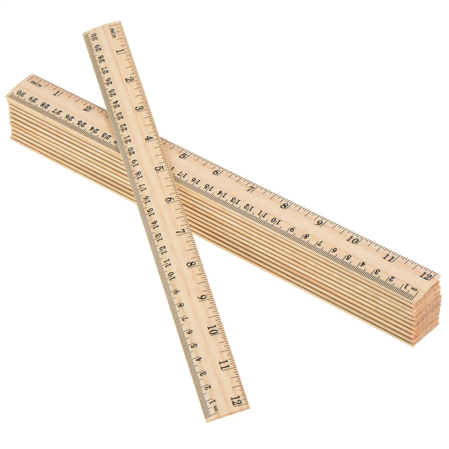 12 x Wood Ruler Student Rulers Wooden School Rulers Office Ruler Measuring Ruler 2 Scale (12 Inch and 30 cm)