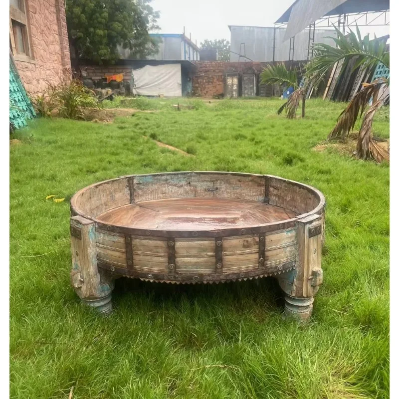 

Modern style antique carved wooden chakki dining table, home furniture set, roofless dining room, coffee table for living