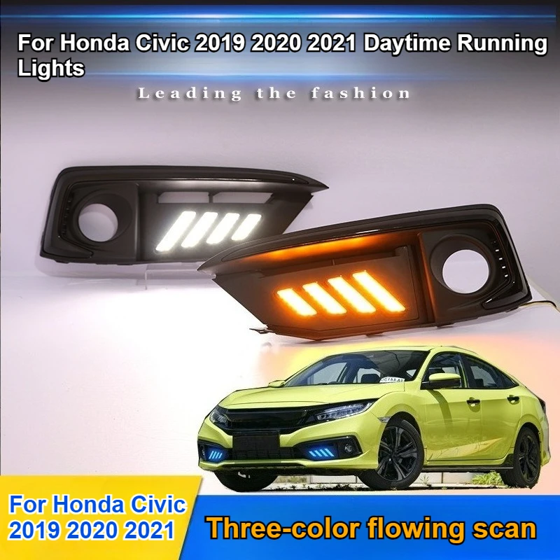 

Для Honda Civic 2019 2020 2021, дневные ходовые огни, передняя противотуманная фара, модифицированная светодиодная дневная фара, передний бампер