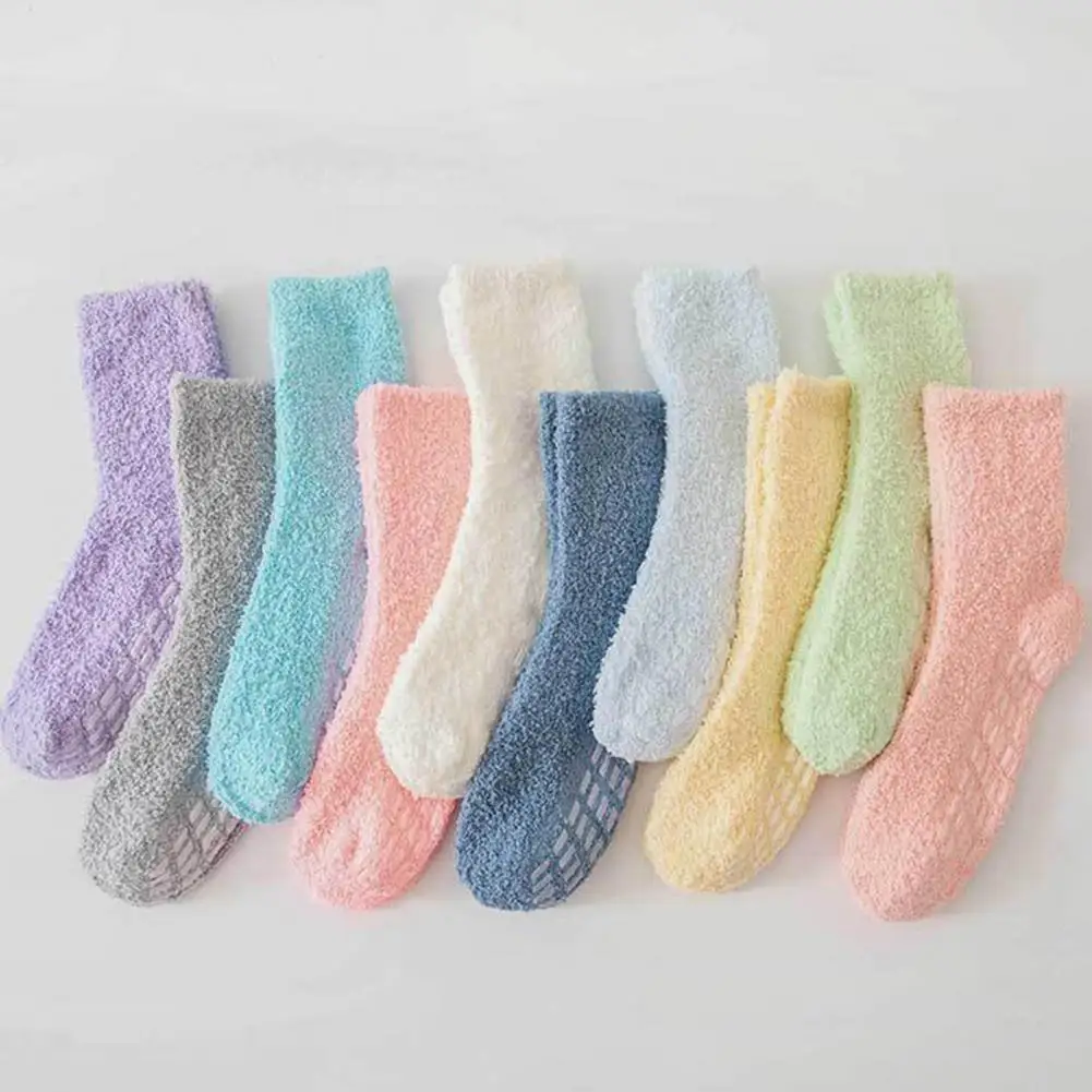 1 Pair Fuzzy Socks Non Slip Grips Winter Warm Slipper Socks Cold Winter Warm Cozy Plush Slipper Socks Sports Sock