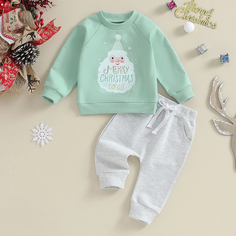 2023-09-05 Lioraitiin 0-3Y Baby Girl Boy Christmas Outfits Long Sleeve Santa Letter Sweatshirts+Trousers Set Toddler Clothes