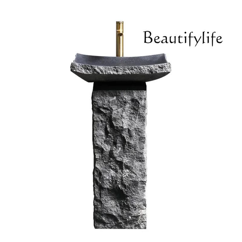 BJ Outdoor Stone Column Basin, Courtyard Floor-to-ceiling Wash Basin, Outdoor Light Luxury Stone Sink