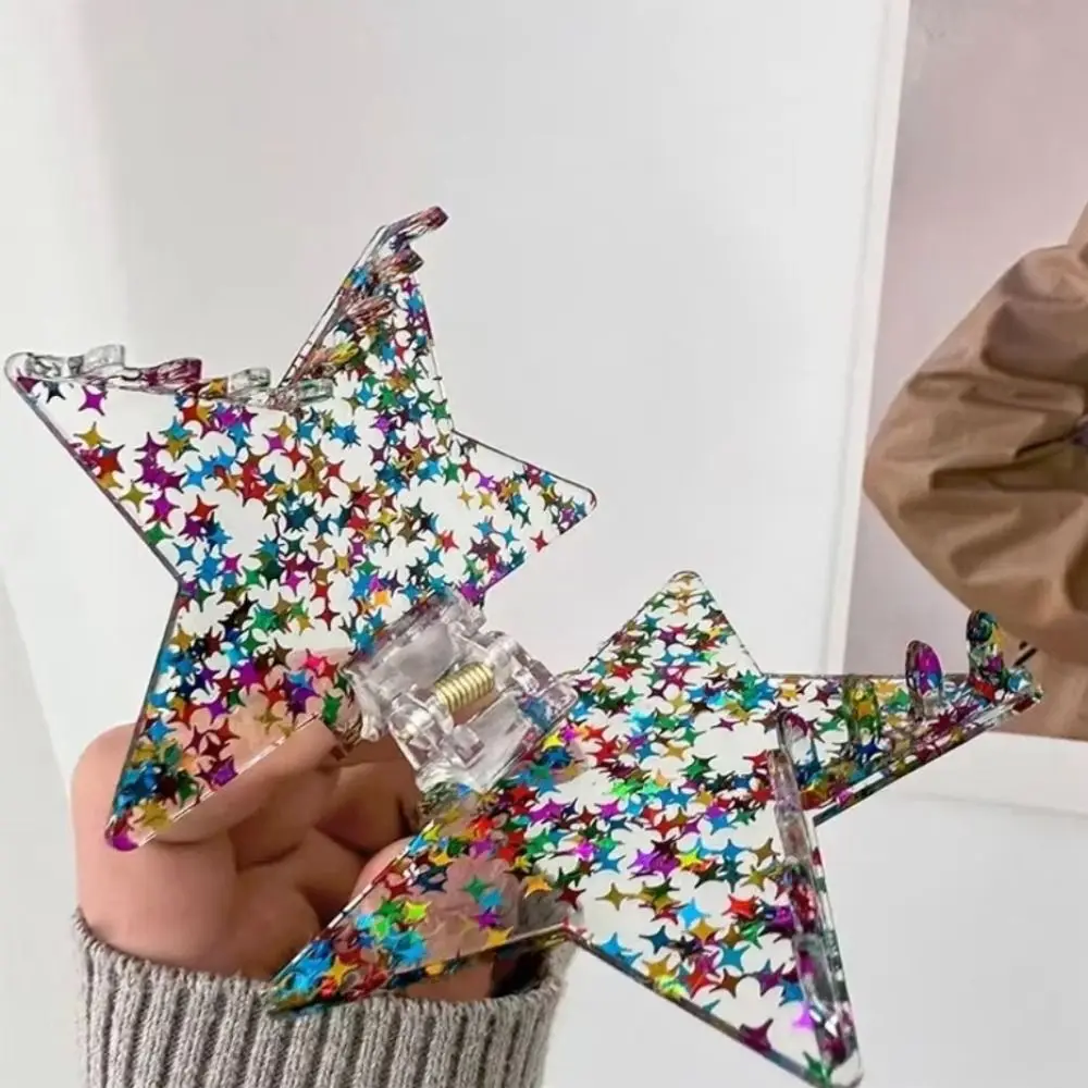 Personality Y2K Star Hair Claw Geometric Spicy Girls Five-pointed Star Hair Clip Shiny Hairpin Korean Style Hair Wear Girl