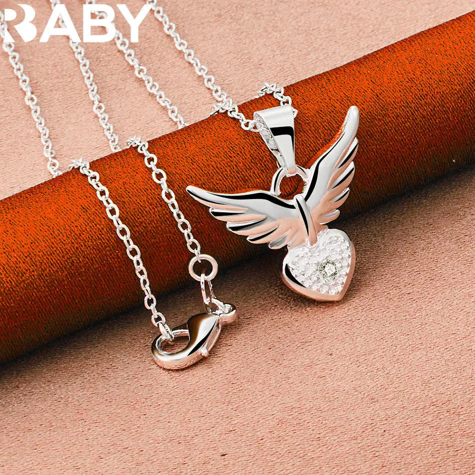 URBABY 40-75 سنتيمتر 925 فضة الزركون أجنحة القلب قلادة قلادة للنساء هدية للذكرى السنوية شعبية البرية موضة رومانسية