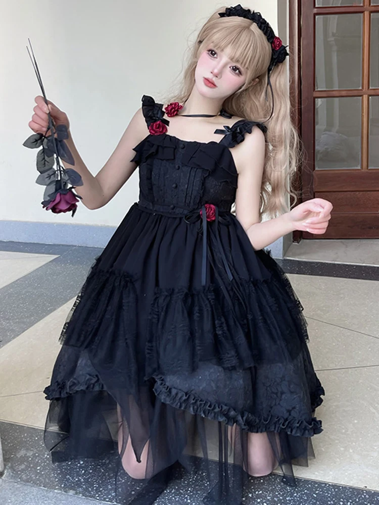 

Authentic Original Sweet Princess Lolita Dress Daily Retro Black Gothic Lolita Dress Summer Beach Vacation Casual Clothing