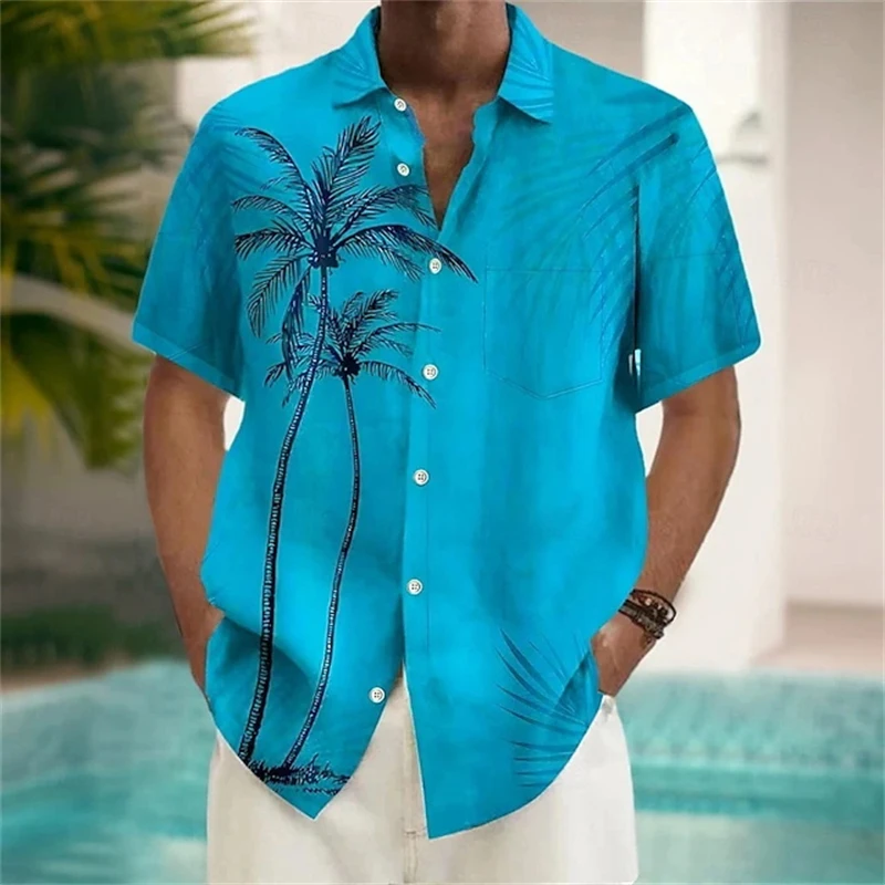 Men's Hawaiian Shirts Oversized Beach Short Sleeve Summer Fashion Coconut Tree 3D Print Shirts Tees Tops Casual Clothes Y2k Tops