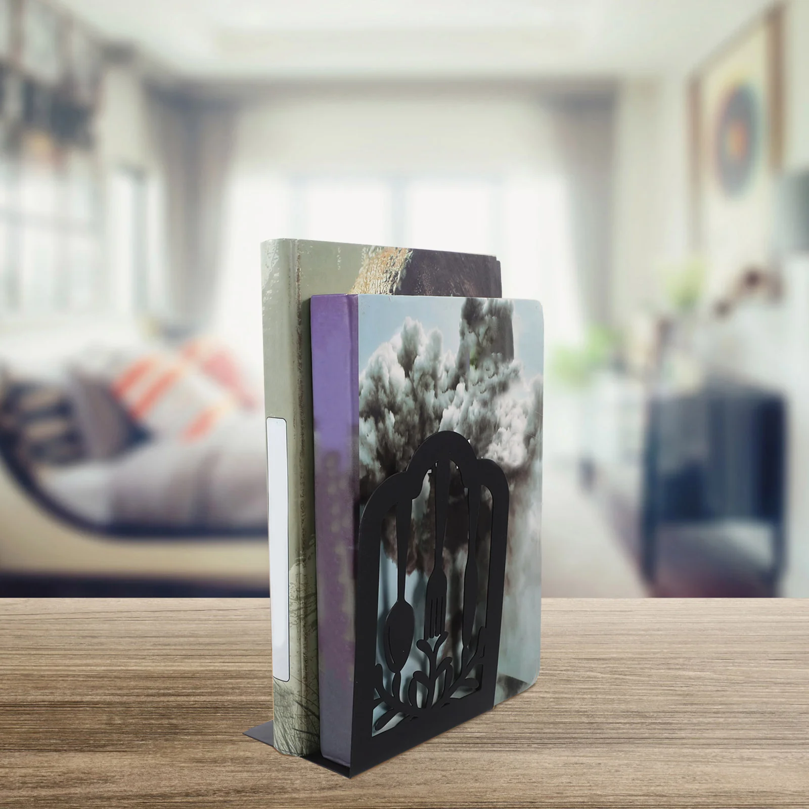 

1Pair Iron Recipe Bookends Decorative Book Holder Multi-Purpose Book Organizer for Desk Shelf Iron Recipe Bookend
