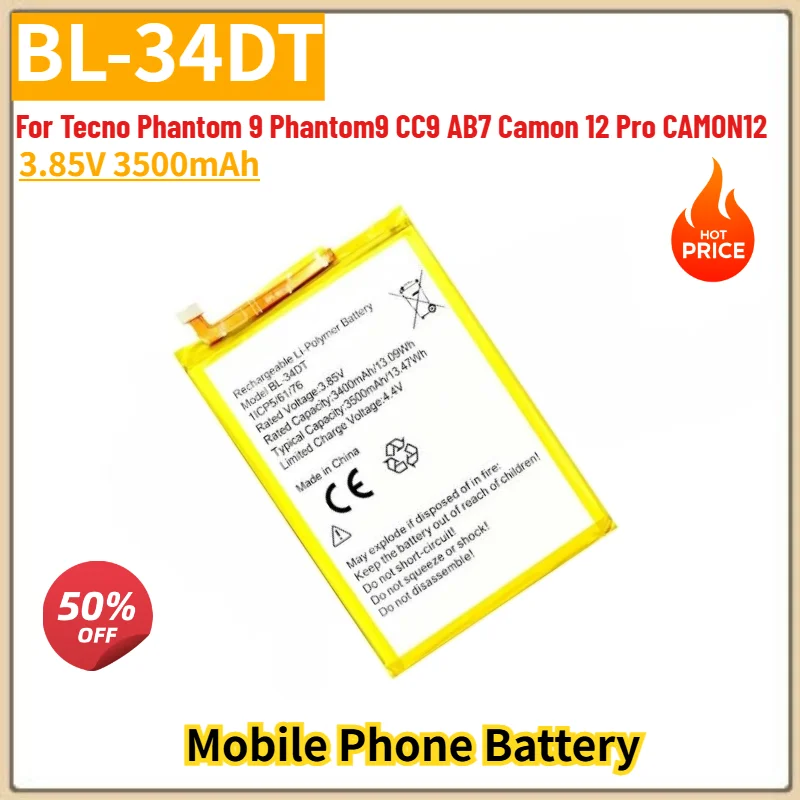 BL-34DT High Quality Phone Battery 3.85V 3500mAh For Tecno Phantom 9 Phantom9 CC9 AB7 Camon 12 Pro CAMON12 Replacement Battery