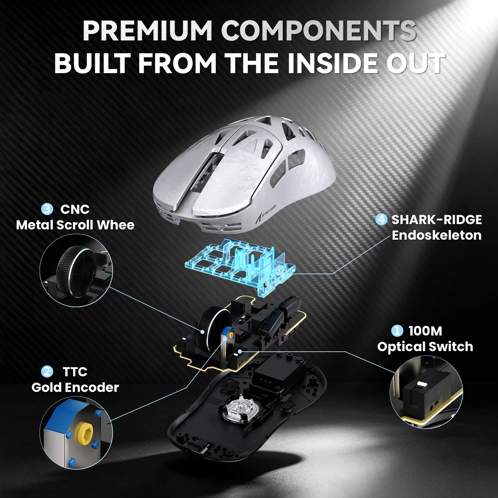 ATTACK SHARK RS6 Ultra Carbon Fiber 8K Wireless Gaming Mouse, PAW3955MAX, Nordic 54L15, 52000 DPI, Tri-Mode,with C06 cablle