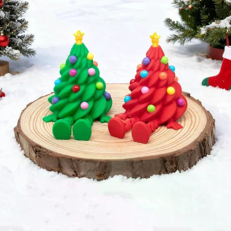 3D Printed Christmas Cute Desktop Ornaments Christmas Trees With Colorful Joints And Movable Shapes Christmas Gift Decorations