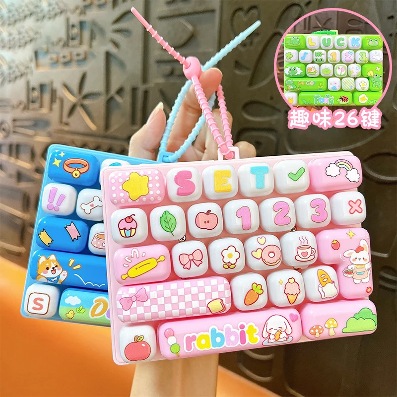 Cute Kitten 26-key Cap Keychain 26 Grid Keyboard Clicker Fun Students Fidget Keyboard Anti Stress Button Keyring Bag Charms Gift