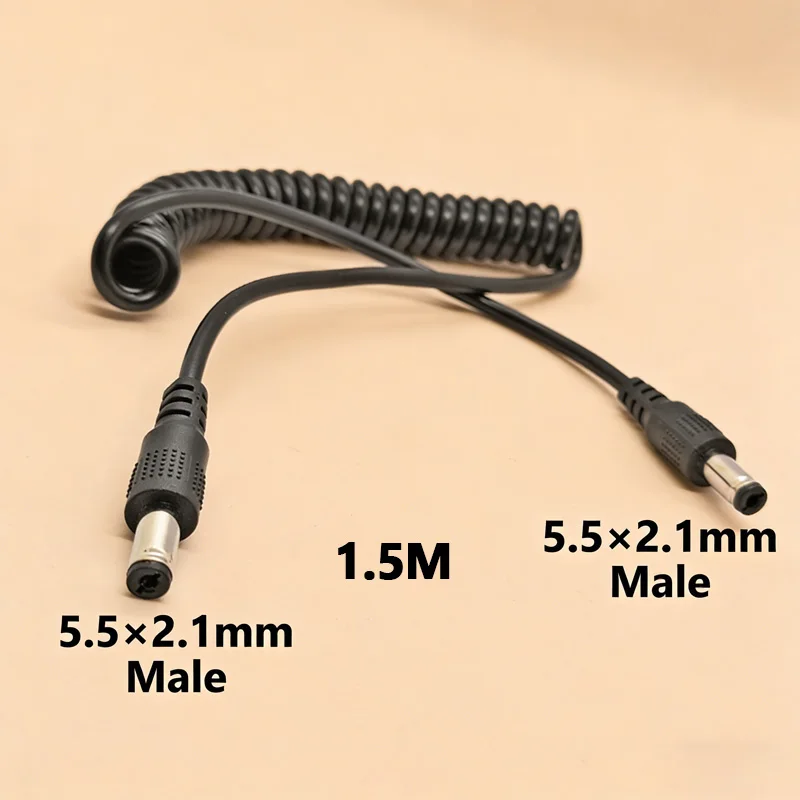 DC5.5×2.1mm Spring Expansion Cable DC5.5×2.5mm Male And Female Straight Bend Monitoring Power Cord All Copper Stretchable Cable