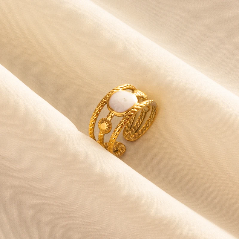 Bohemian Gold Color White Enamel Open Rings Luxury Irregular Stainless Steel Adjustable Finger Ring Women Charm Jewelry Gifts