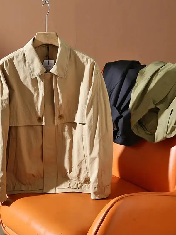 Discounted Style! Ironed Look! Men's Spring Simple Match All Cotton Workwear Casual Jacket Coat Turn-down Collar Standard Fit