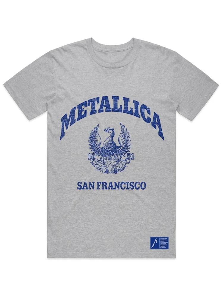 College Crest Metallica Band T-Shirt Baumwolle Grafik-T-Shirt Herren Damen Sommer Streetwear