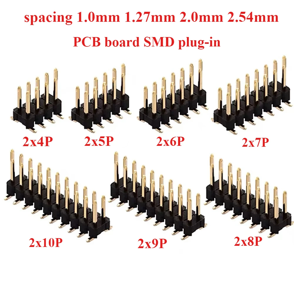 SMD SMT Picth 1.0mm 1.27mm 2.0mm 2.54mm double row male PIN HEADER Strip Connector 2*2/3/4/5/6/7/8/9/10/11/12/20/25/30-40PIN