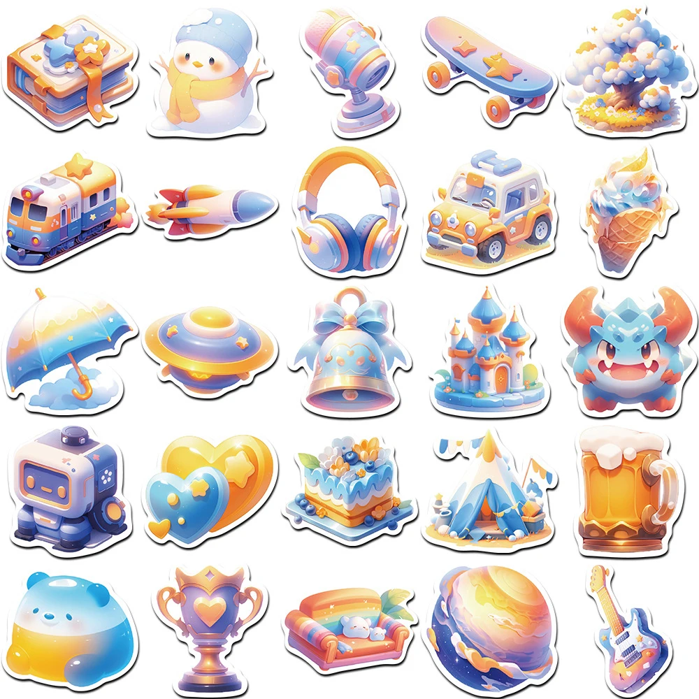 Autocollants 3D de dessin animé bleu Kawaii, décalcomanies décoratives pour ordinateur portable, jouets pour enfants, art de style ins, valise, scrapbooking, 10 pièces, 30 pièces, 50 pièces