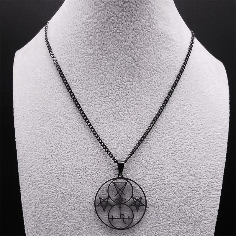 Lilith Pentagramm Siegel von Luzifer Kirche Halskette Edelstahl Satan Dämon Hohl Pentagramm Runde Halsketten Goth Schmuck N6218 – Detail 9