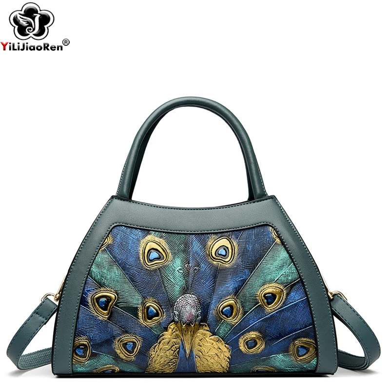 Fashion Peacock Handbag Women High Quality Leather Shoulder Bags Designer Large Capacity Tote Ladies Crossbody Messenger Bag