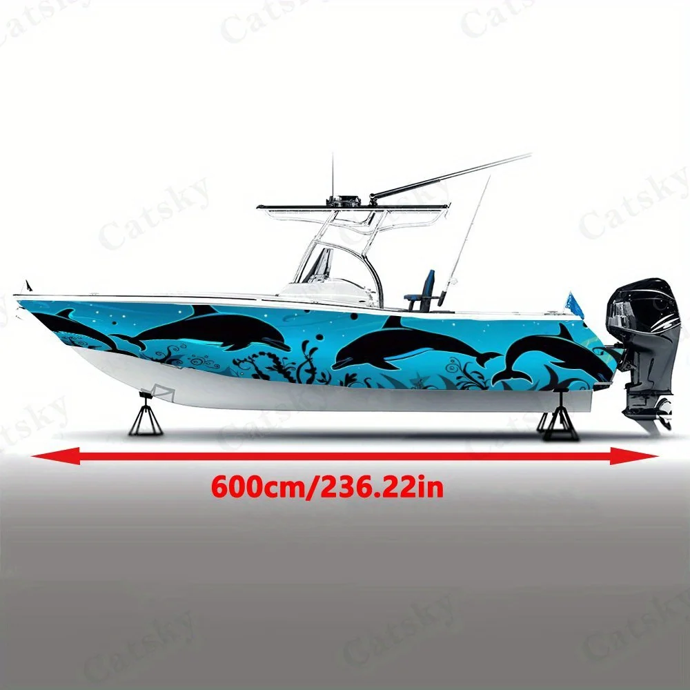 Dolphin Silhouettes in Blue Sea Blue Seaweed Boat Sticker Vinyl Ship Pontoon Deck Boat Fishing Decorative Pontoon Boats Decal