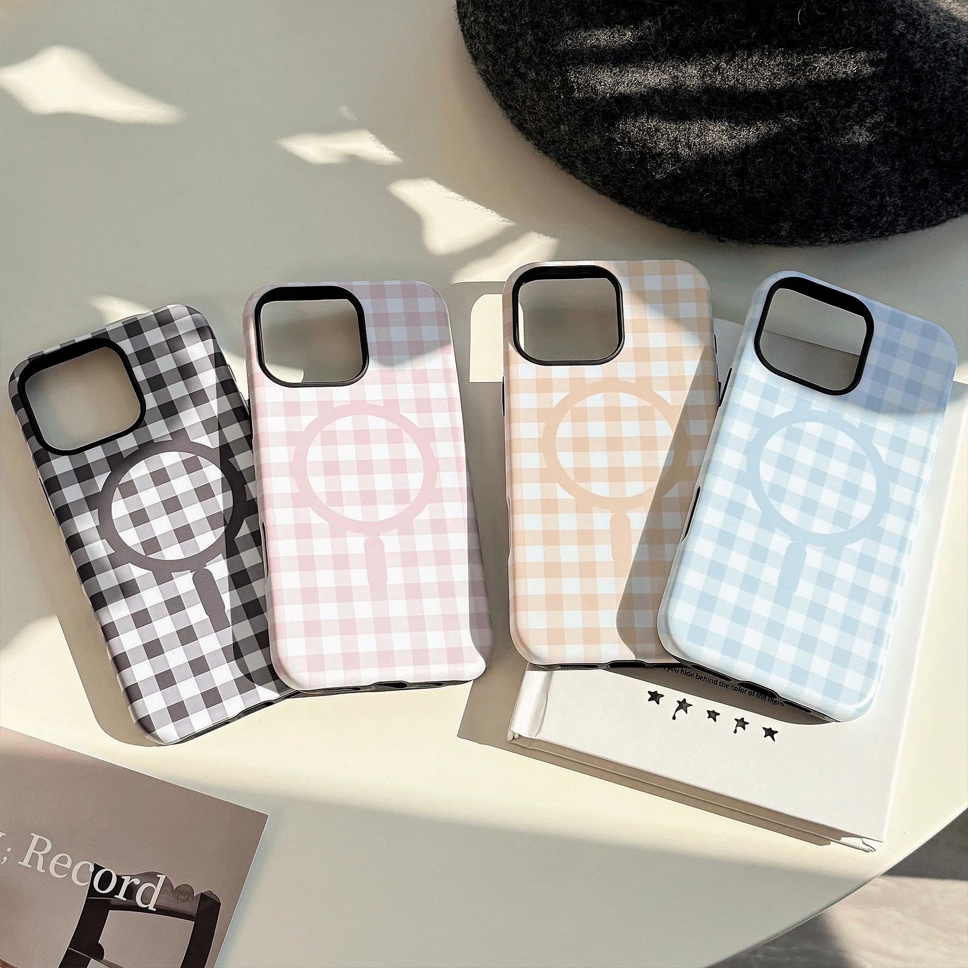 Koreanische Candy Grid Muster magnetische Handyhülle für iPhone 16 15 14 13 12 Mini 11 Pro Max Plus stoßfeste schützende Hartschale