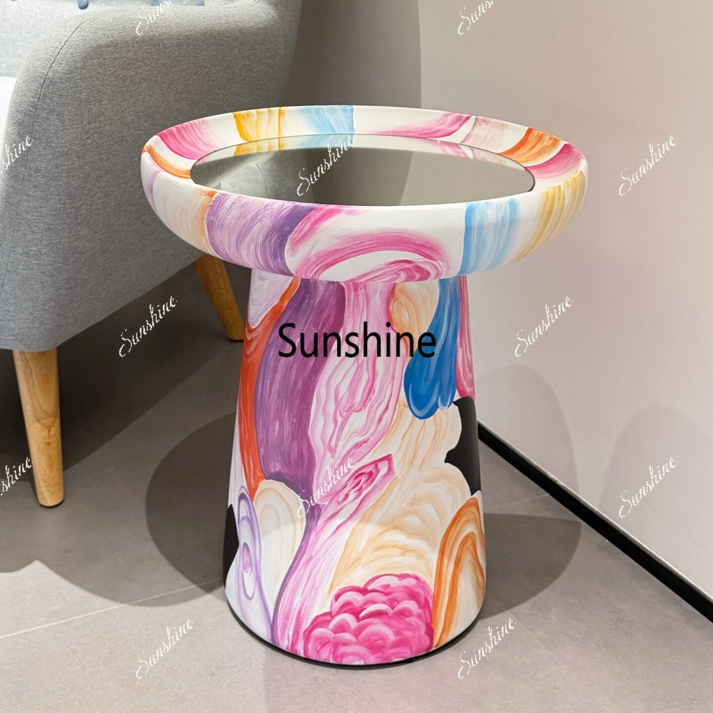 Creative hand-painted graffiti round edge table modern small coffee table