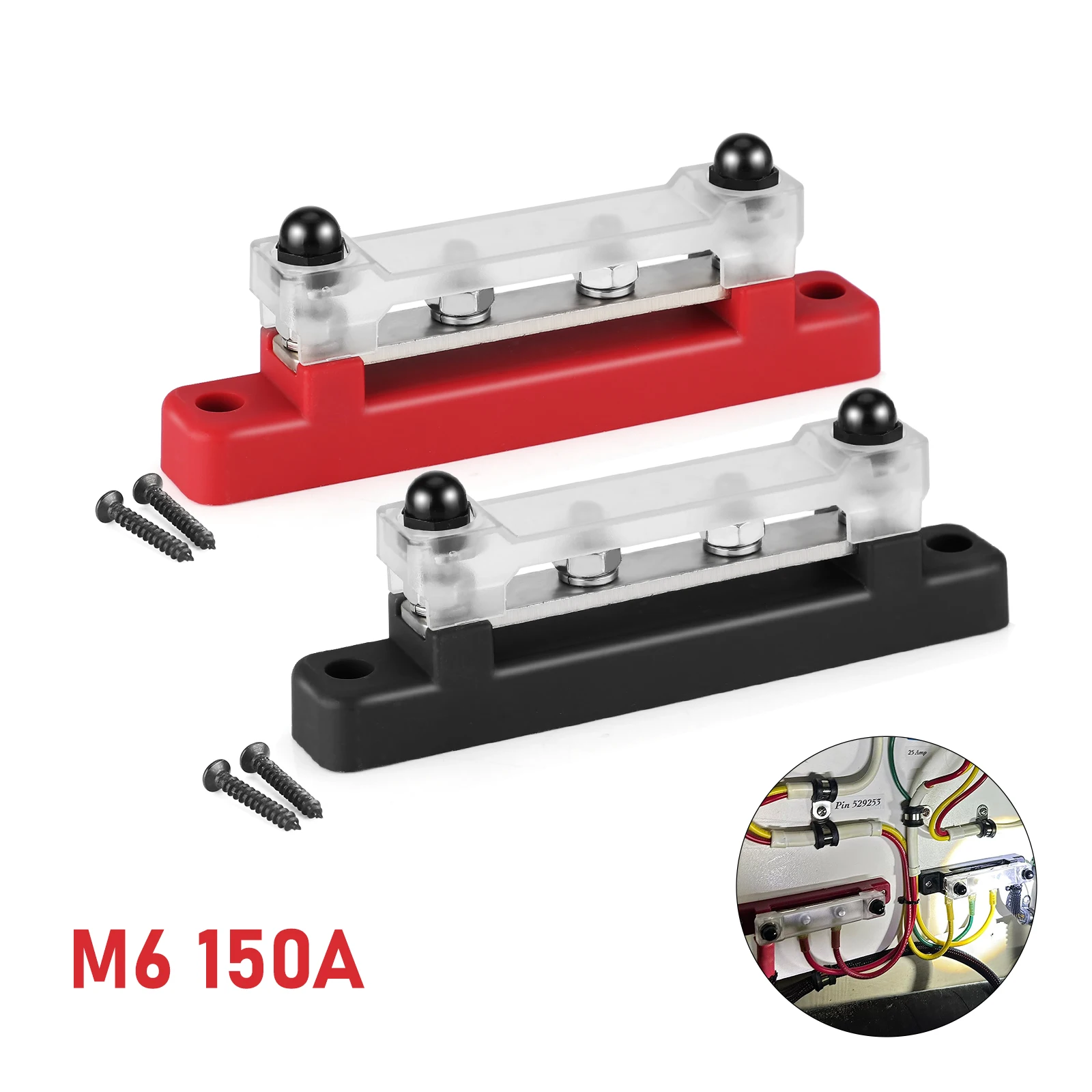 Auto 48V 150A Batterie-Stromverteilerleiste M6 Anschlussblock 8x1/4 Stromverteilungsblock Abdeckung 12V-48V Stromverteilerleiste 12V Kfz-Stromverteilerleiste – Detail 1