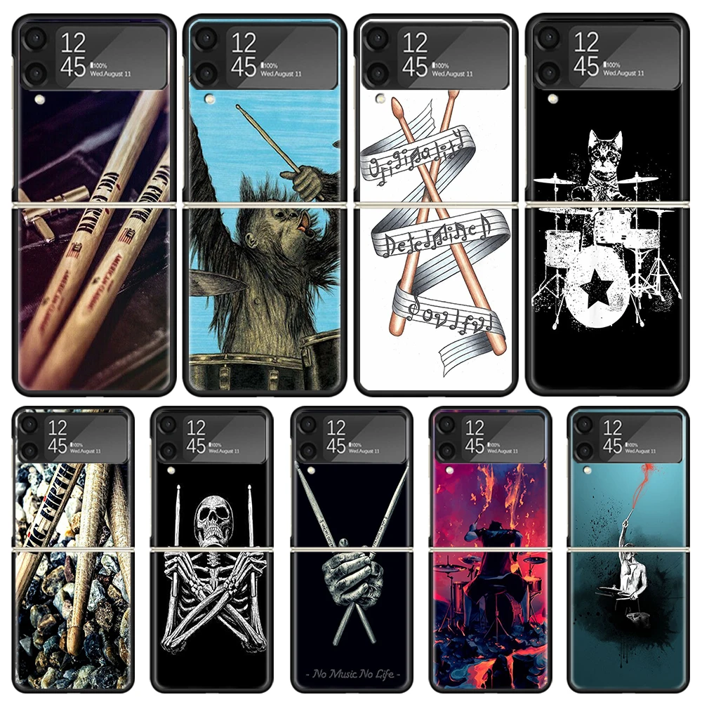 Musical Instrument Drum Rock Phone Case For Samsung Galaxy Z Flip3 Flip4 Flip5 Flip6 PC Shell For Z Flip 3 4 5 6 Hard Folding Ar