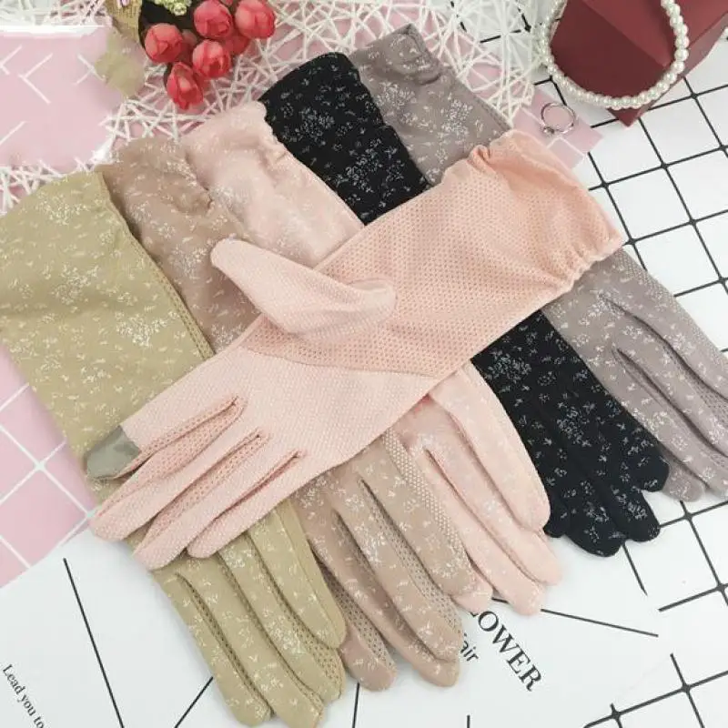 2024 New Fashion Gloves Women Mid-long Summer Cotton Black Print Cycling Thin Touch Screen Bike Car Driving Gloves for Women