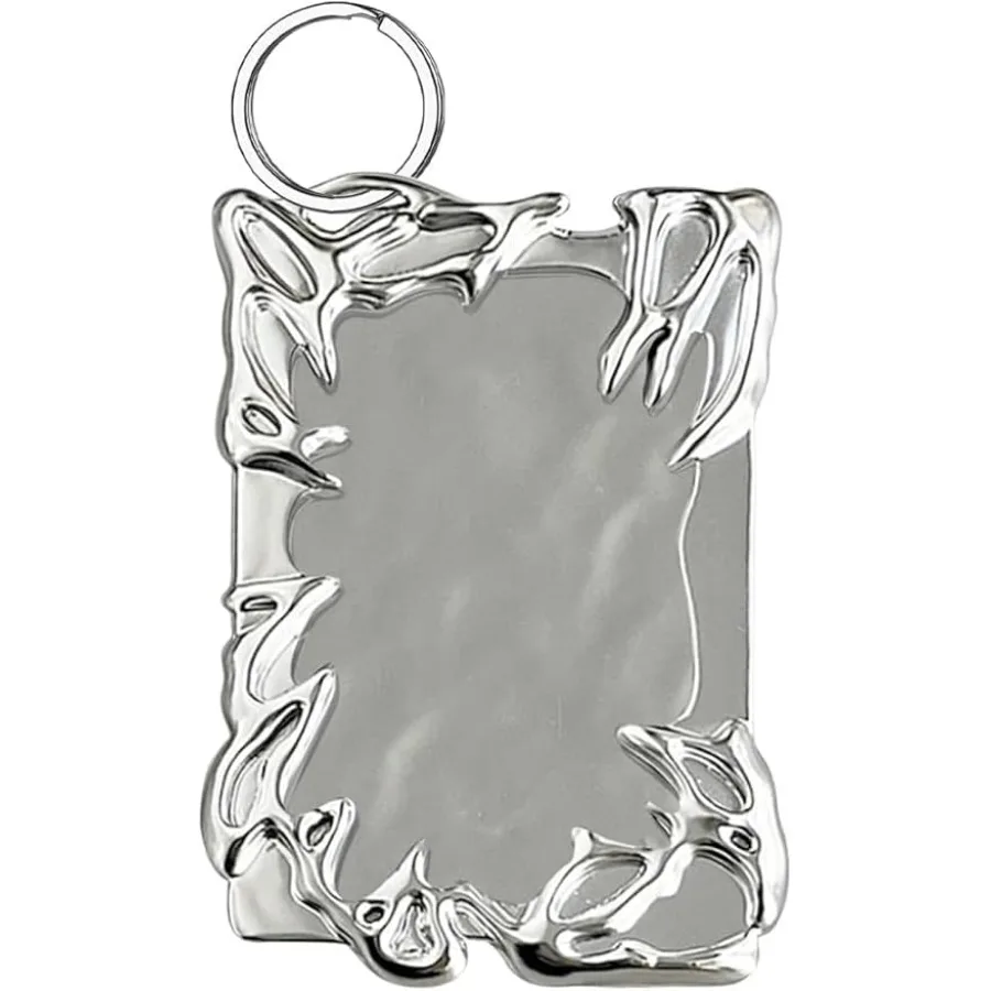 

Electroplate Plastics Frame Photocard Holder With Keychain Silver Plating Irregular Photo Card Holder ID Badge Holder Photocard