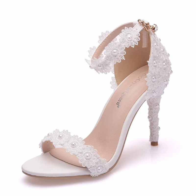 Comemore Lace Wedding Bride Summer Shoes 2023 Women New Sandals Ladies Ankle Strap Pumps 43 Zapatos De Mujer Women White Heels