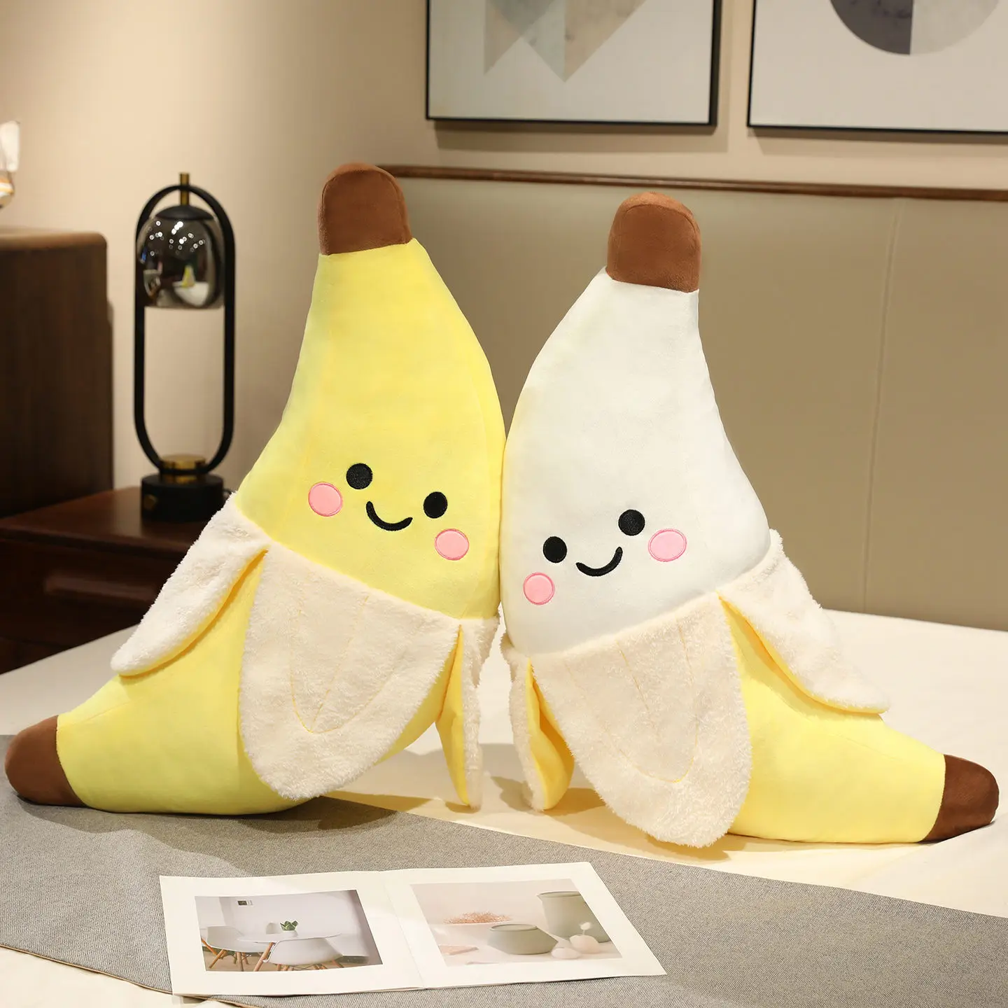 25-80cm Peeled Smiling Banana Pillow Stuffed Lovely Face Fruit Cushion Kawaii Cartoon Plushie Decoration Gift