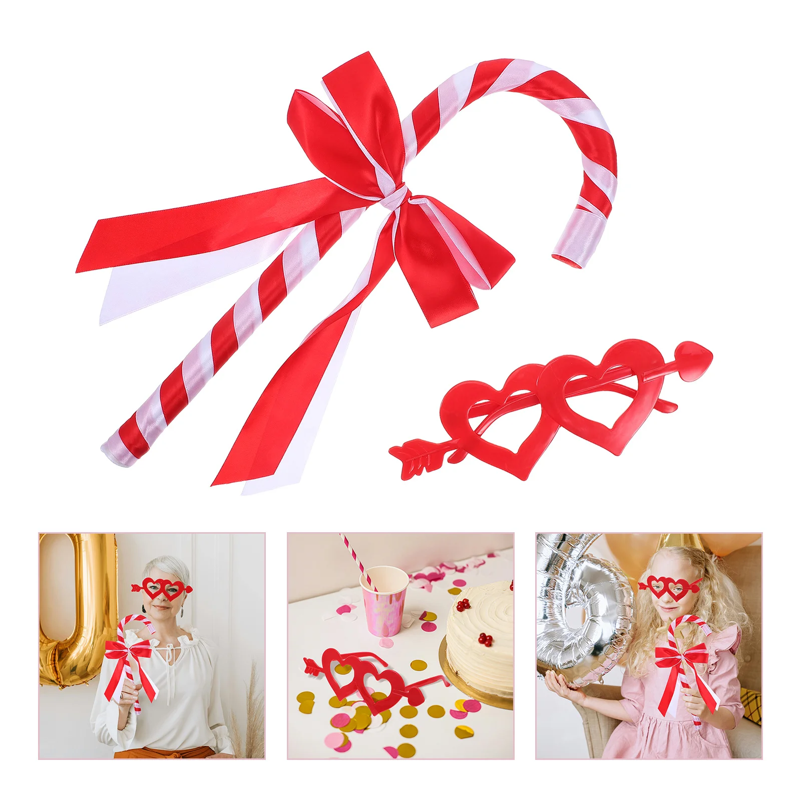 

1Set Butterfly Knot Cosplay Cane Prop and Heart Shaped Glasses Party Costume Accessories Valentines Day Wedding Photo Booth