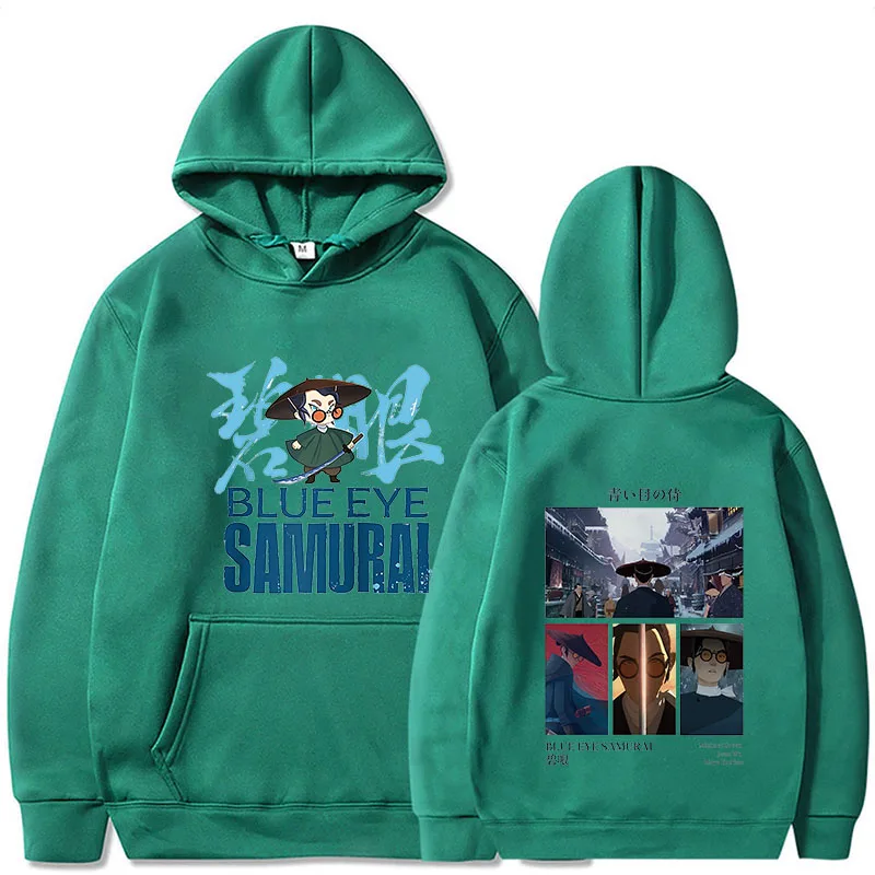 Sweat-shirt à capuche de samouraï, dessin animé mignon, œil bleu, vêtements Manga pour femmes/hommes avec poche, surdimensionné, polaire d'hiver, col rond