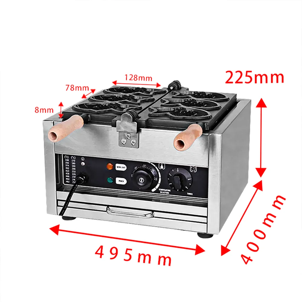 Commercial electric type, gas type, three fish waffle machine, non stick coating, cheese Egg cakes machine can be customized