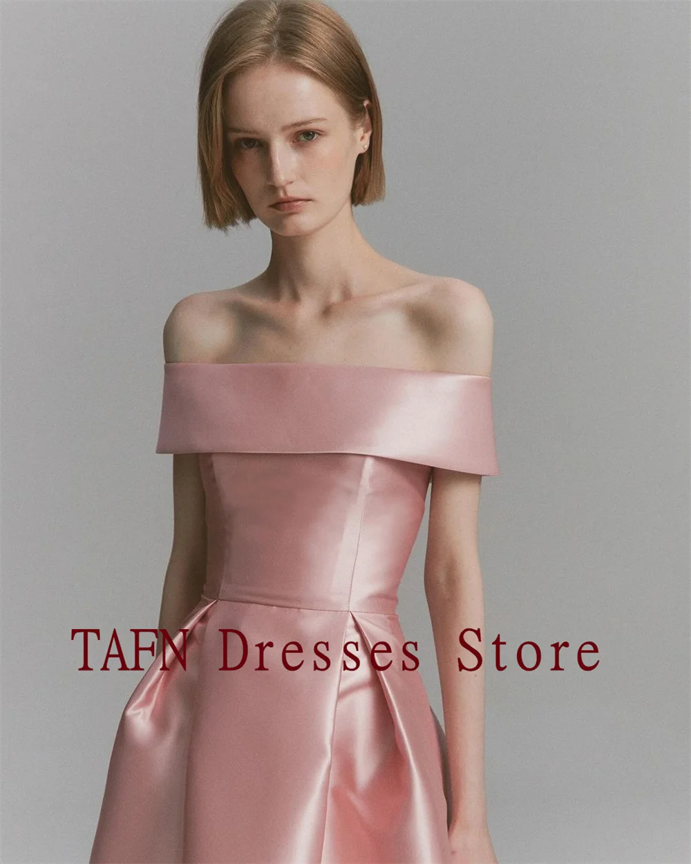 TAFN Pink Satin Evening Party Dresses Strapless A-line Draped Long Prom Gown with Shawl Simple Elegant вечернее платье Customize