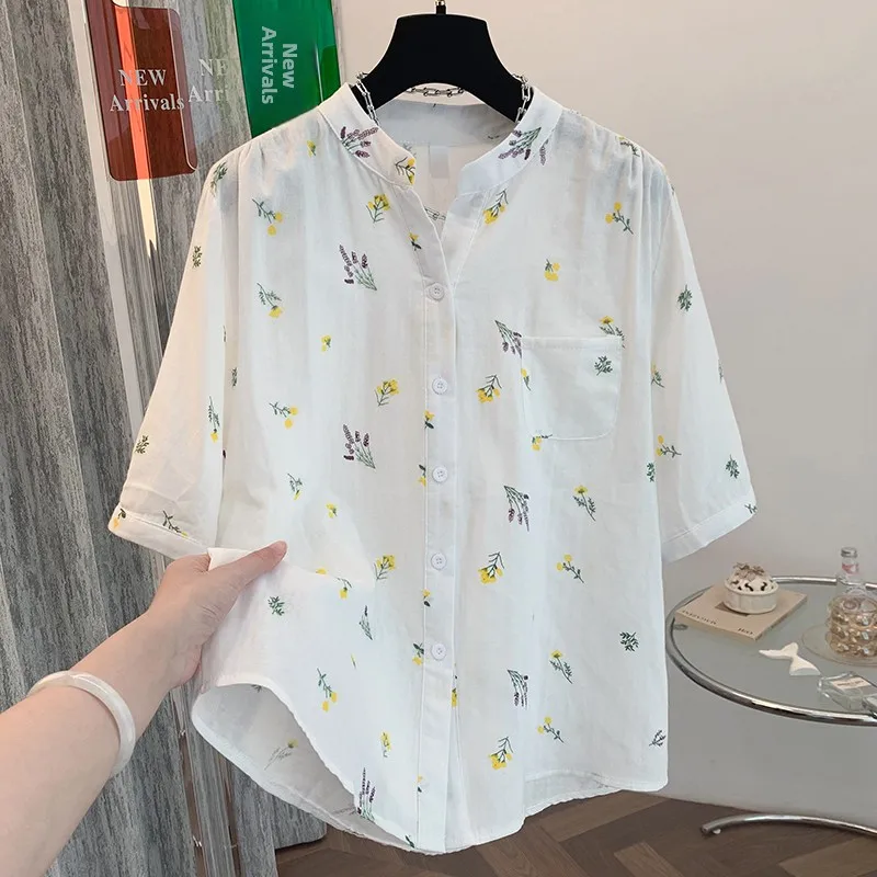 

Летний двухслойный хлопковый топ с цветочным принтом, повседневный женский топ средней све, свободный крой, возрастной реверсивный, большой размер, моющийся