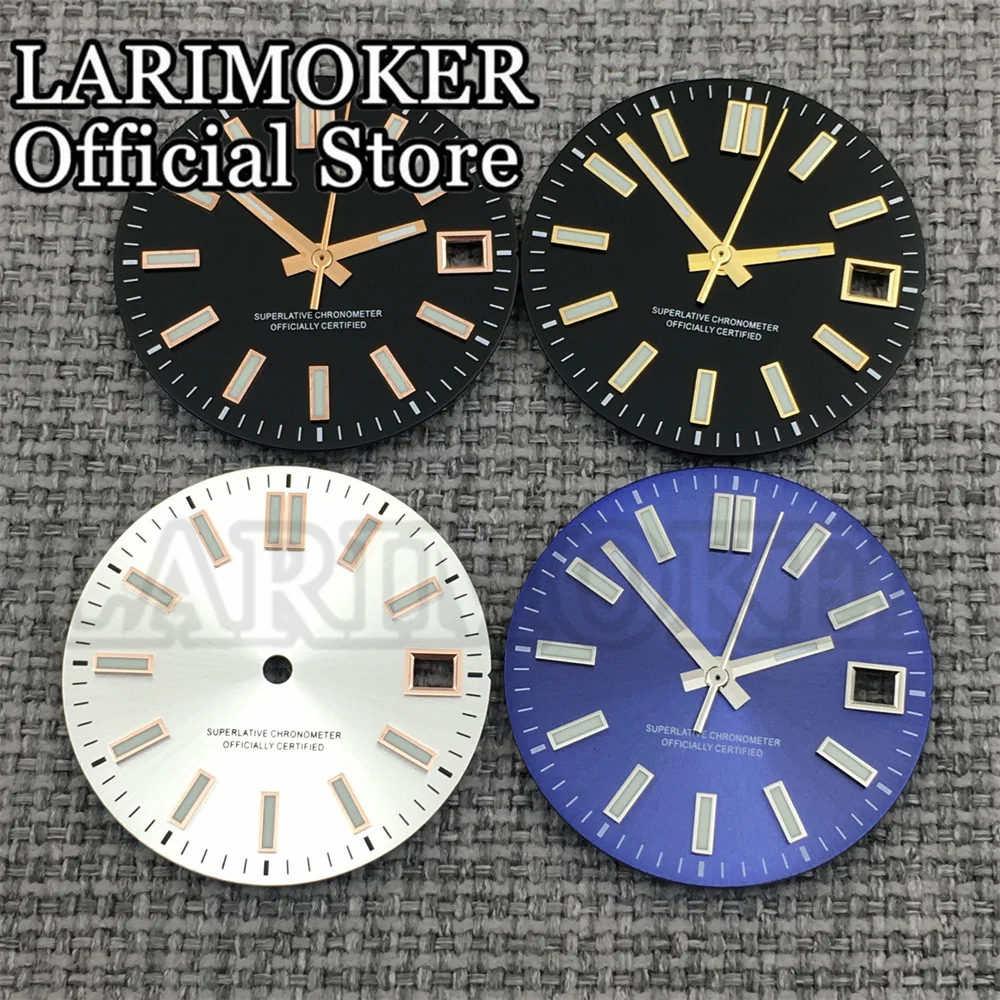 LARIMOKER NH35 luminous  watch accessories 29MM single calendar black silver blue dial with 3 needles for NH35 automatic movemen