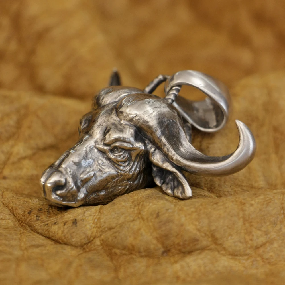 925 Sterling Silver Syncerus Caffer Biker Pendant Punk Animal Jewelry TA392 BZ