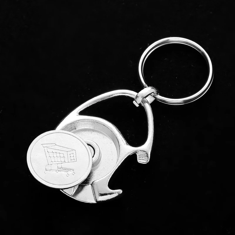 Car Keyring Ornaments Supermarket Push Shopping Cart Logo Coin Metal Token Lobster Buckle Keychain Bottle Opener