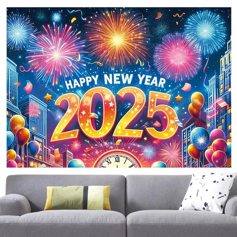 

Happy New Year Decoration Banner 2025 Backdrop Fabric Sign Poster Banner 82.6 X 59 Inch Backdrop Banner For New Year Photo Booth