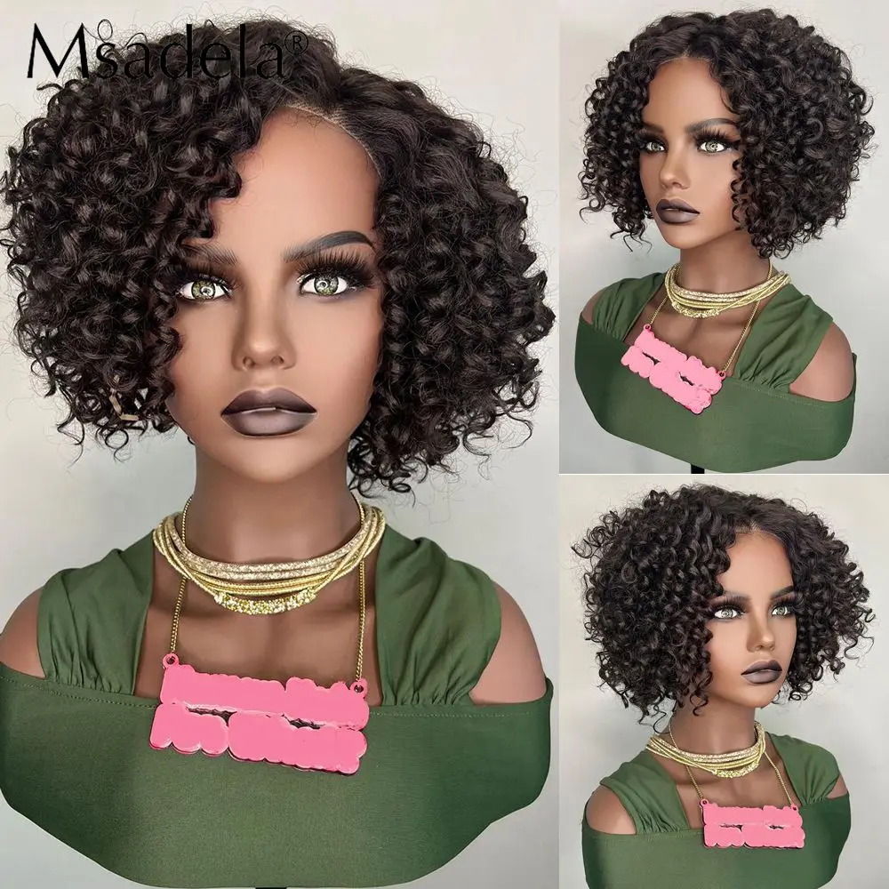 

Short Kinky Curly Synthetic Hair Pixie Cut Wig Glueless Pre Plucked Bob 13X4X1 Lace Cosplay Wigs For Black Women Drag Queen