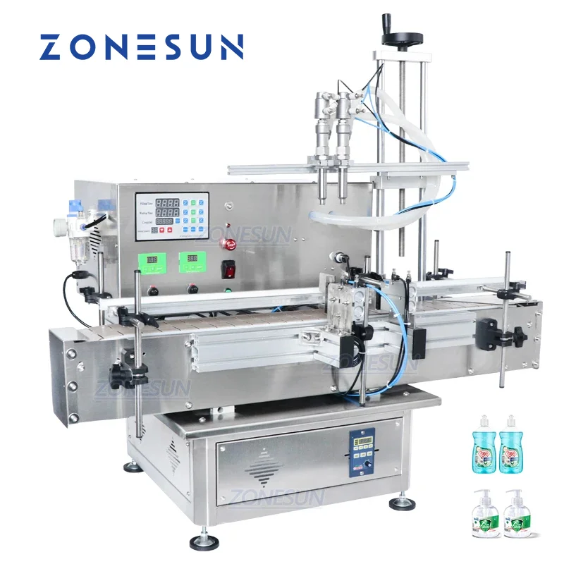 ZONESUN Desktop 2 Heads Automatic Gel Shampoo Liquid Juice Diaphragm Pump Filling Machine for Production Line