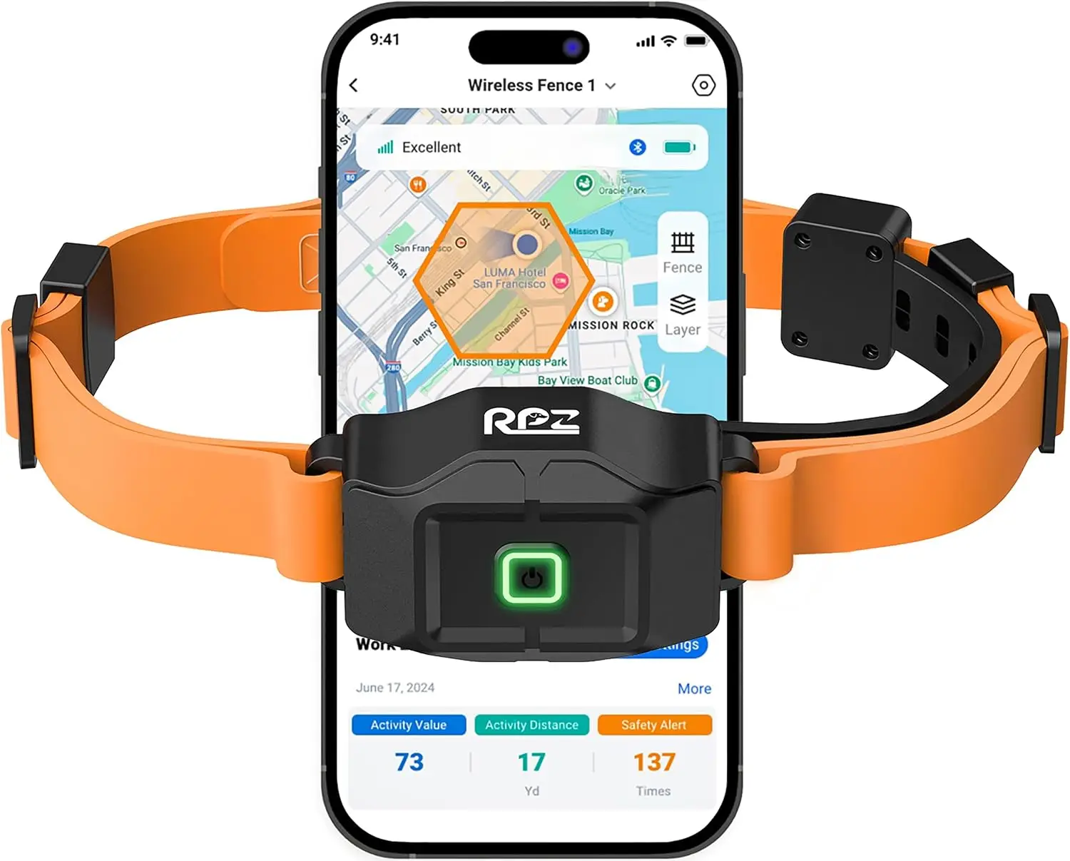 GPS Wireless Dog Fence System with Free App, No Subscription, Orange | Invisible dog fence & training collar with beep, vibratio