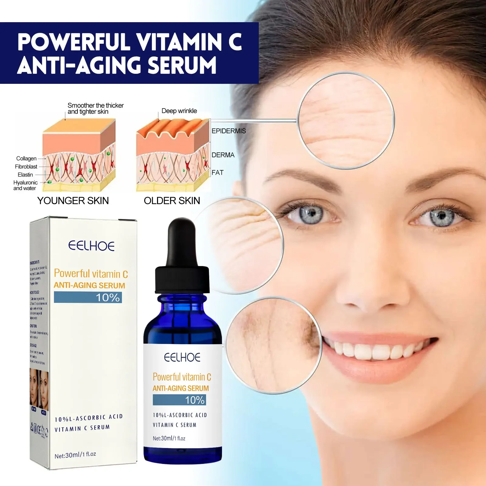 30Ml Peelhoe Vitamine C Anti-Aging Essence Hydraterende Voedende En Hydraterende Vervagende Rimpel Hoofd Hijslijnen Verstevigende Huid