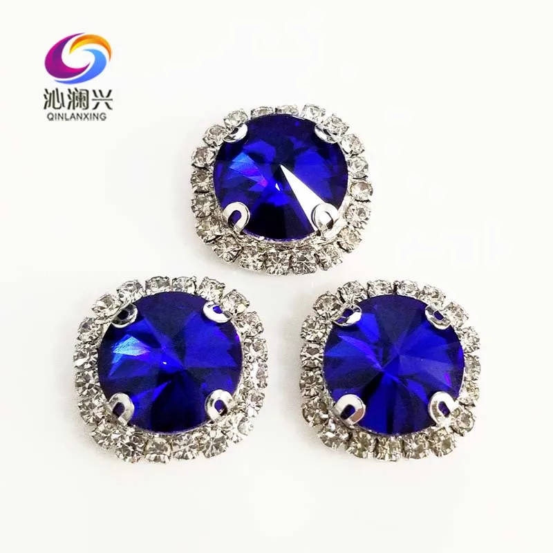 Royalblue Color Glass Crystal Rhinestones, Round Shape Sew on Buckle, Used for Needlework, Diy/Clothing Sewing Accessories