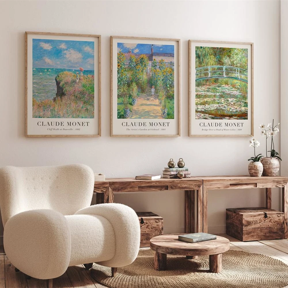 Watercolor Water Lily Sunrise Poster Monet Canvas Painting Landscape Art Print Vintage Collection Wall Picture Living Room Decor