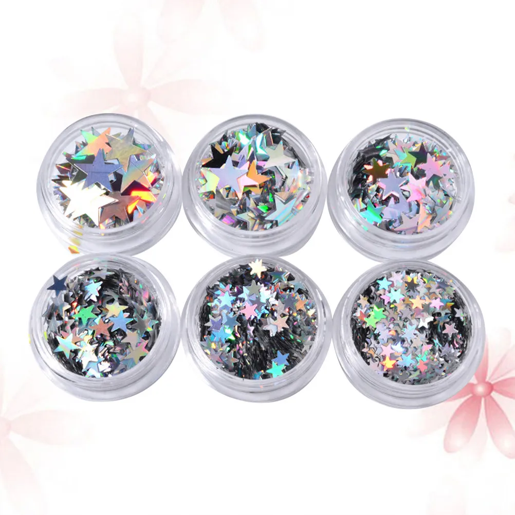 6Pcs Five Pointed Star Nail Shining Pieces Lightweight Plastic Colorful Manicure Decoration for Unique Nail Art
