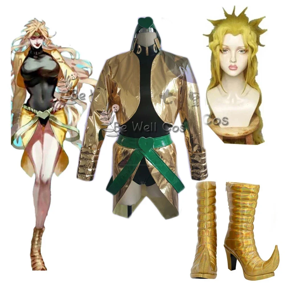 Anime Dio Brando Cosplay Costume Yellow Gold Cos Female Version Dio Brando Cosplay Wig Shoes For Halloween Role Play Party